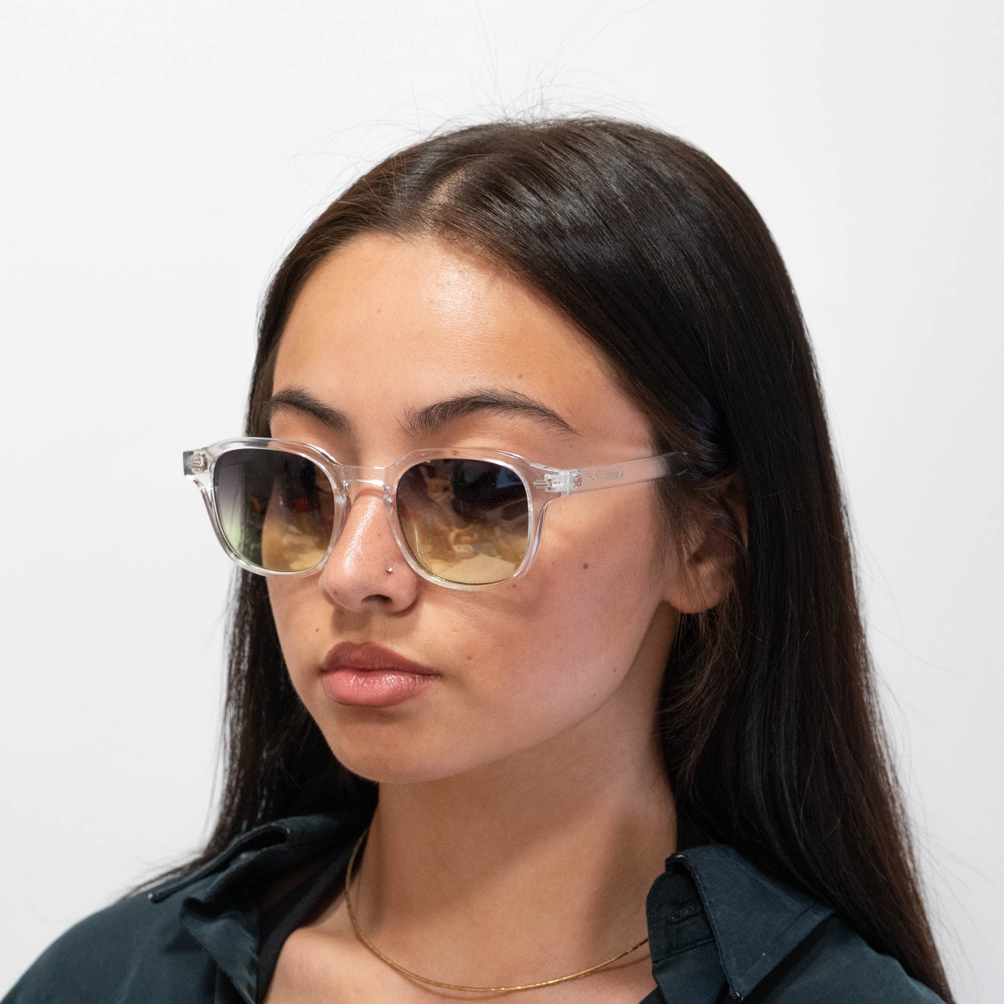 Lunettes de soleil Arthur transparente verres carrés dégradés verts foncés mixte