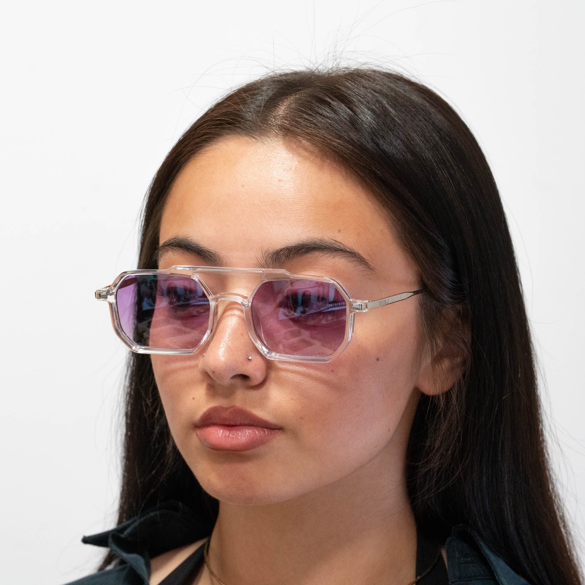 Lunettes de soleil Mia transparente verres rectangles violets mixte